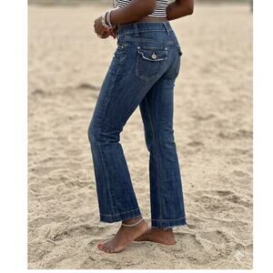 Banana Republic Bootcut Jeans Stretch Flap Pocket Dark Wash 08 Y2K Boho